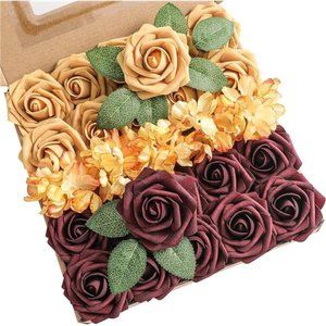 Artificial Flowers Combo Box Set Real Looking Fake Roses w/Stem DIY Wedding